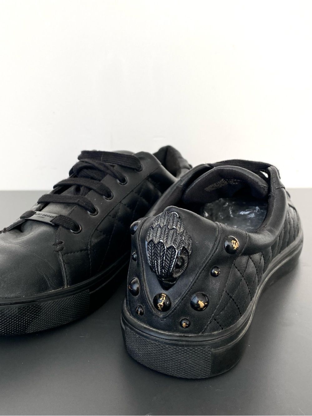 Kurt Geiger Laney Eagle Drench Sneakers Black Sz 7.5 Quilted Leather Studs Chic
